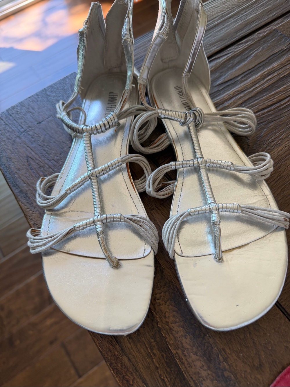 Jennifer Lopez Metallic Silver Strappy Flat Sandals